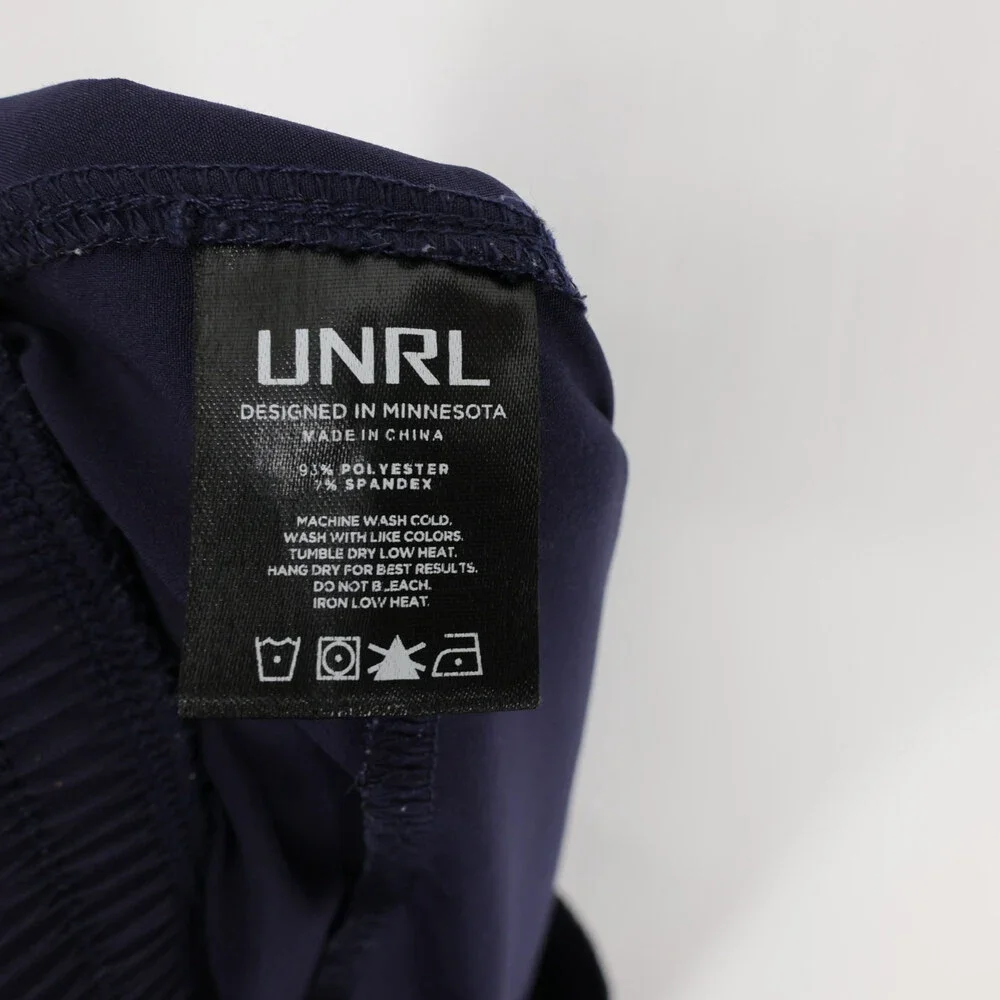 UNRL Stride Shorts Mens S Navy Blue Drawstring Zip Pocket Stretch Athletic
